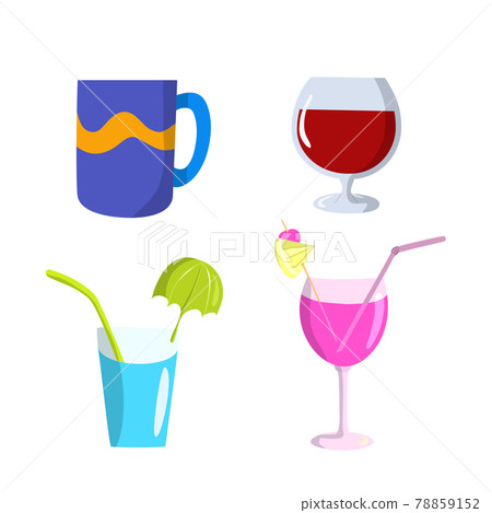 Set of glasses and mug flat design, vector illustration 78859152