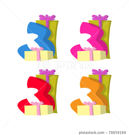 3 year birthday candle flat design vector illustration with different color choice. 3 year birthday candle flat design vector illustration with different color choice. 78859169