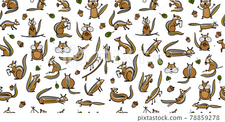 Funny Chimpank family with nuts. Ground Squirrel. Seamless Pattern for your design Funny Chimpank family with nuts. Ground Squirrel. Seamless Pattern for your design 78859278