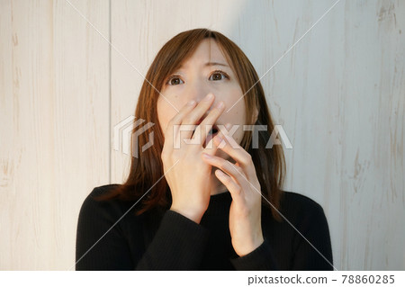 Woman: On the verge of sneezing and yawning Woman: On the verge of sneezing and yawning 78860285
