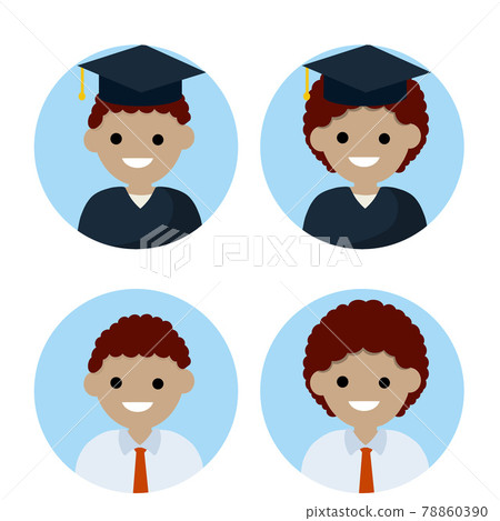 Set of avatars of man and woman in blue circle. Cap of graduate school 78860390