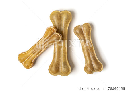 bone for dogs isolated on white background Top view Flat lay Delicious treat for your beloved pet Food for animals concept 78860466