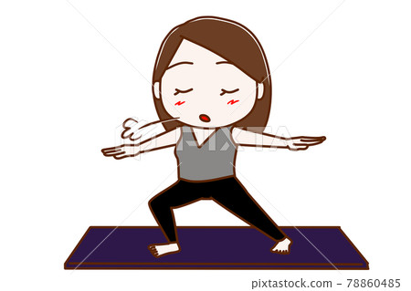 <Whole body / front> A woman who stretches in a yoga pose while exhaling greatly <Whole body / front> A woman who stretches in a yoga pose while exhaling greatly 78860485