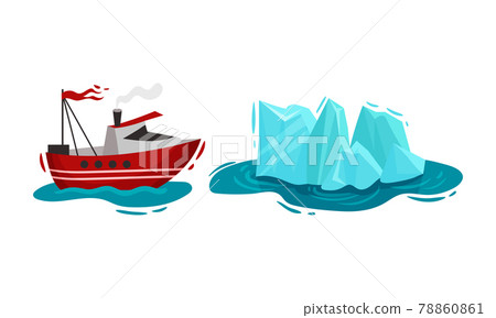Iceland Symbols with Sailing Ship and Iceberg Vector Set 78860861