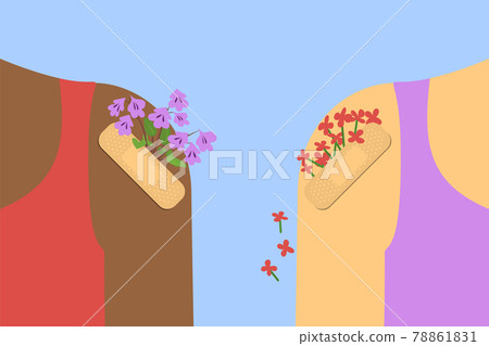 Sticking plaster with flowers on a human shoulder. Sticking plaster with flowers on a human shoulder. 78861831