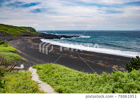 Scenery of the sandy beach of the long black sand beach in Oshima-cho, Tokyo 78861951