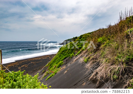 Scenery of the sandy beach of the long black sand beach in Oshima-cho, Tokyo Scenery of the sandy beach of the long black sand beach in Oshima-cho, Tokyo 78862215