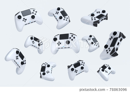 Flying gamer joysticks or gamepads on white background 78863096