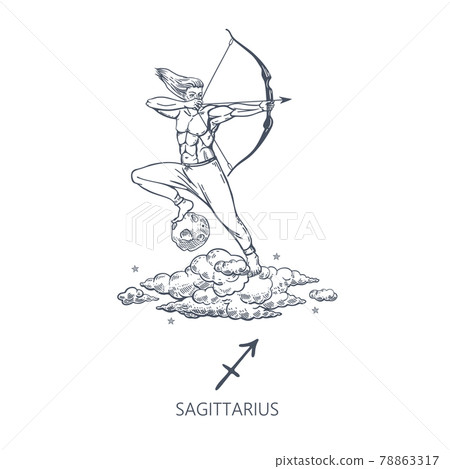 Sagittarius zodiac sign. The man shoots a bow. Astrology. 78863317