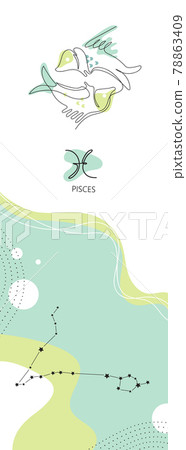 Zodiac background. Pisces constellation. The element of water. One line. Zodiac background. Pisces constellation. The element of water. One line. 78863409