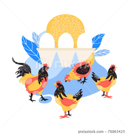 The silhouette of a chicken consists of multi-colored segments. Agriculture. The silhouette of a chicken consists of multi-colored segments. Agriculture. 78863425