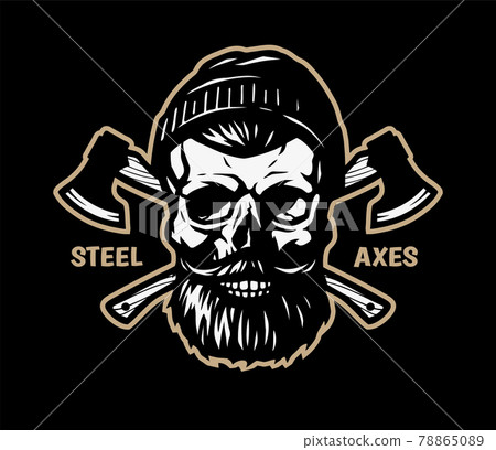 A lumberjack skull with a beard, a hat and two axes. Vector illustration. A lumberjack skull with a beard, a hat and two axes. Vector illustration. 78865089
