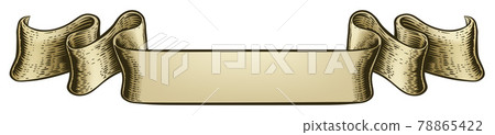 Scroll Vintage Woodcut Banner Paper Ribbon Drawing 78865422
