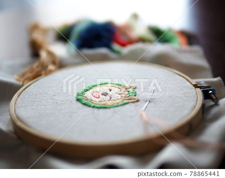 hand craft embroidery art woman hobby shiba dog flower pattern handmade selected focus 78865441