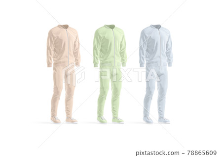 Blank colored sport tracksuit with bomber, pants and sneakers mockup 78865609