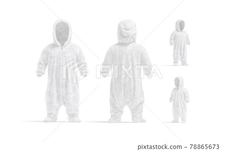 Blank white kid plush jumpsuit with hood mockup, different views Blank white kid plush jumpsuit with hood mockup, different views 78865673
