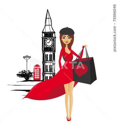 Beautiful elegant woman shopping in London Beautiful elegant woman shopping in London 78866046