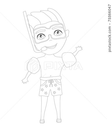 boy with diving mask - isolated coloring book illustration 78866047
