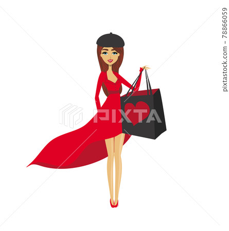 beautiful elegant girl shopping, isolated on white 78866059