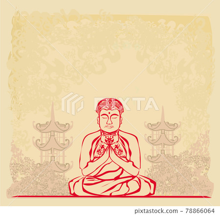 Buddha and Asian landscape - abstract ornamental card Buddha and Asian landscape - abstract ornamental card 78866064