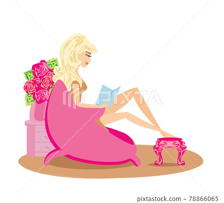 Illustration of a Girl Reading a book Illustration of a Girl Reading a book 78866065