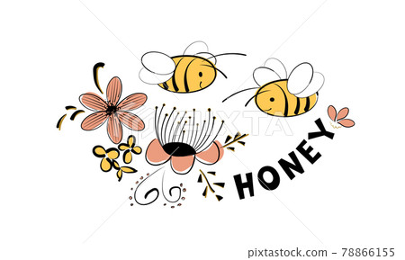 Honey logo with bees and flowers 78866155