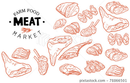 A set of raw meat. Beef, pork, lamb A set of raw meat. Beef, pork, lamb 78866501