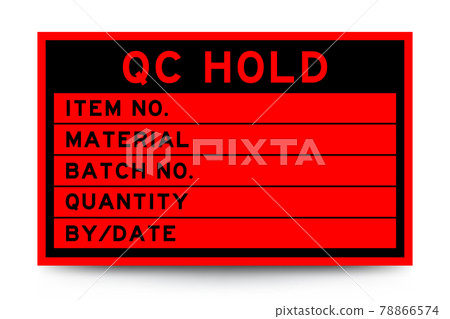 Square red color label banner with headline in word hold and detail on white background for industry use 78866574