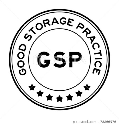 Black color GSP Good storage practice round label stamp on white background Black color GSP Good storage practice round label stamp on white background 78866576
