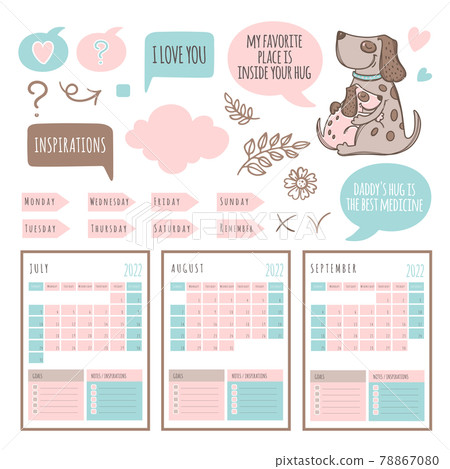 DOG PLANNER 2022 Template Schedule And Collection With Design Elements For A Three Months For Printable And Plotter Cutting Clip Art Vector illustration Set DOG PLANNER 2022 Template Schedule And Collection With Design Elements For A Three Months For Printable And Plotter Cutting Clip Art Vector illustration Set 78867080