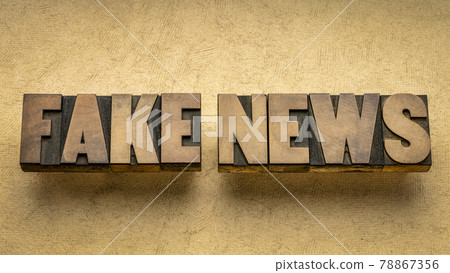 fake news word abstract in wood type 78867356