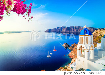 white belfries Santorini island, Greece 78867478