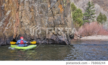 whitewater paddling on Poudre River in Colorado 78868244