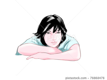 一個女人臉朝下躺著,手臂托著下巴,凝視著遠方 一個女人臉朝下躺著,手臂托著下巴,凝視著遠方 78868478