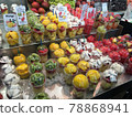 European market full of fruits 78868941