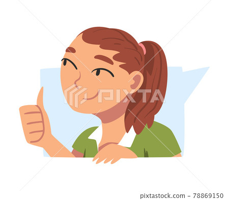 Cheerful Girl Showing Approval or Like Gesture, Teenager Doing Thumb Up Cartoon Vector Illustration 78869150