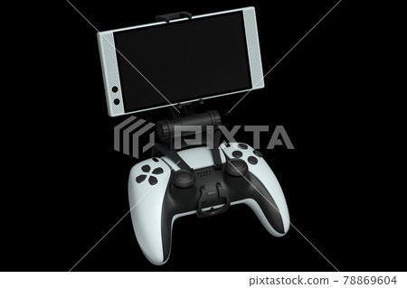 Realistic white joystick for playing games on mobile phone on black background Realistic white joystick for playing games on mobile phone on black background 78869604