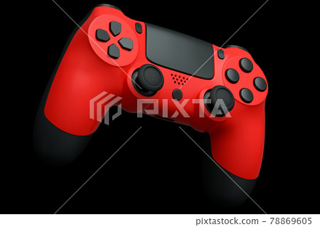 Realistic red joystick for video game controller on black background 78869605