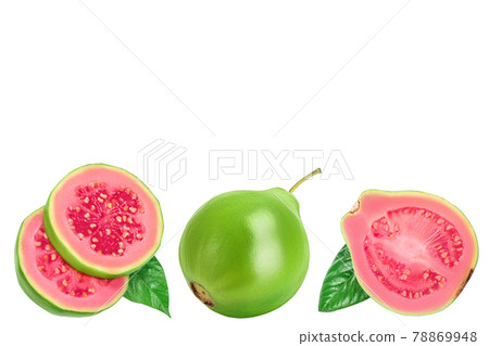 Guava fruit with slices isolated on white background. Top view with copy space for your text. Flat lay 78869948