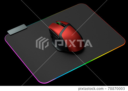 Modern gaming computer mouse on professional pad on black background 78870003