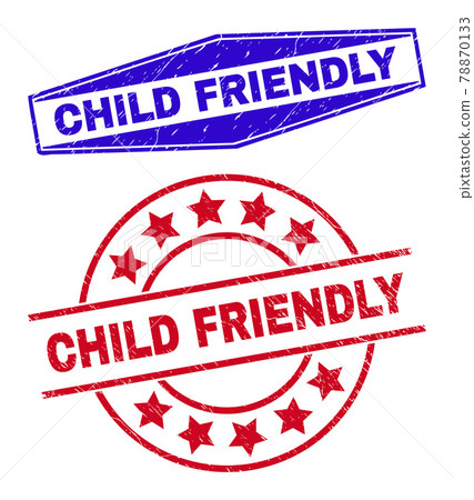 CHILD FRIENDLY Grunged Stamps in Round and Hexagonal Shapes 78870133