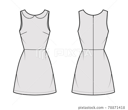 Dress A-line technical fashion illustration with sleeveless, peter pan collar, fitted body, above-the-knee length skirt 78871418