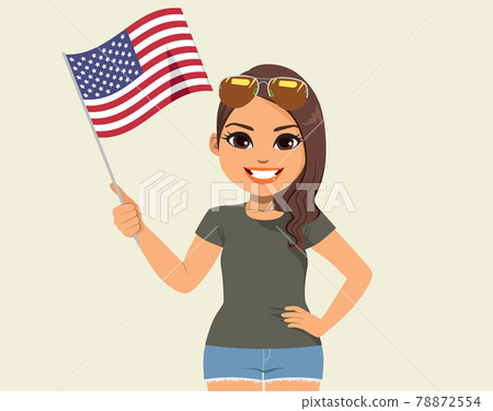 Young beautiful latina woman smiling waving USA flag Young beautiful latina woman smiling waving USA flag 78872554