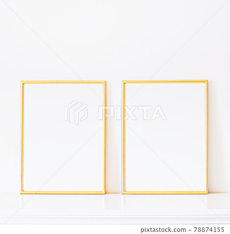 Golden frame on white furniture, luxury home decor and design for mockup, poster print and printable art, online shop showcase 78874155