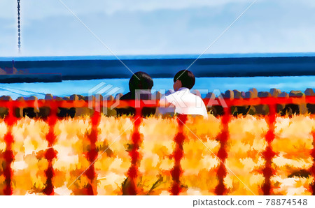A young Japanese couple enjoys a sunny day outdoors. 78874548