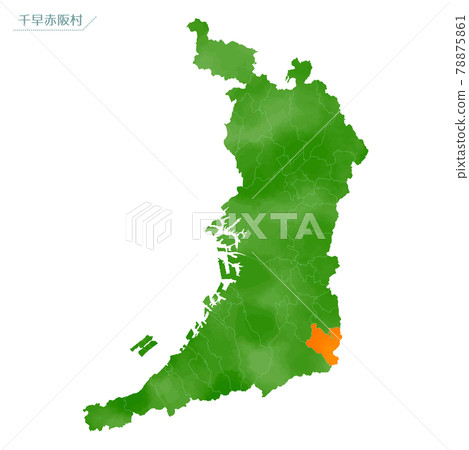 Watercolor-style map, Chihayaakasaka Village, Osaka Prefecture 78875861