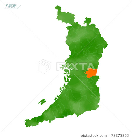 Watercolor-style map Yao City, Osaka Prefecture 78875863