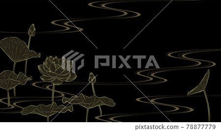Background illustration of lotus flower in running water (gold lacquer style) 78877779