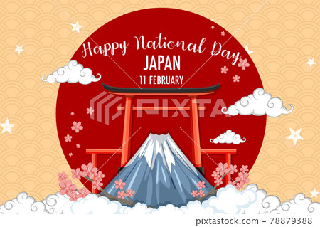 Happy Japan's National Day on February 11th banner with Mount Fuji on Red Sun Happy Japan's National Day on February 11th banner with Mount Fuji on Red Sun 78879388