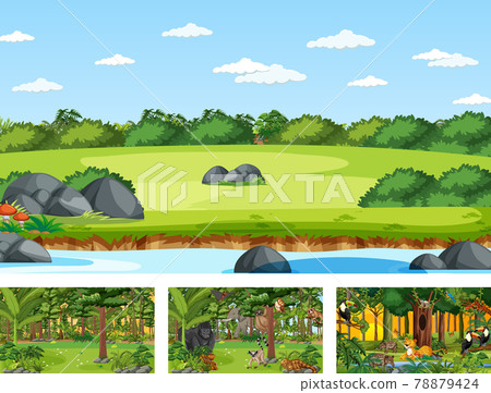 Set of different nature horizontal scene with various wild animals 78879424